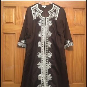 Caro of Honolulu Vintage Mumu Hand Embroidered Size 18 Brown